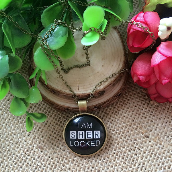 Handmade Vintage I'm Sherlocked Glass Pendant Necklace